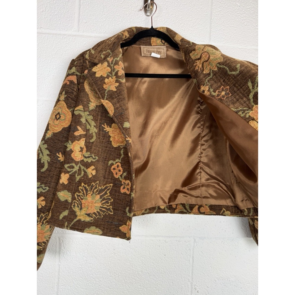 Vtg Painted Pony Floral Tapestry Cropped Jacket M Cottagecore USA 90s - Picture 2 of 8
